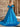Off Shoulder Puff Sleeve Hot Fix Ball Gown Prom Dress - Blue