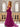 Pleated Waist Drop V Neck Long Prom Dress - Fuchsia