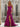 Pleated Waist Drop V Neck Long Prom Dress - Fuchsia
