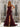 Pleated Waist Drop V Neck Long Prom Dress - Burgundy