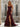 Pleated Waist Drop V Neck Long Prom Dress - Burgundy
