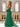 Pleated Waist Drop V Neck Long Prom Dress - Emerald Green