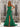 Pleated Waist Drop V Neck Long Prom Dress - Emerald Green