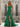 Pleated Waist Drop V Neck Long Prom Dress - Emerald Green