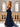Pleated Waist Drop V Neck Long Prom Dress - Navy Blue