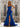 Pleated Waist Drop V Neck Long Prom Dress - Royal Blue