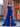 Pleated Waist Drop V Neck Prom Dress Long - Royal Blue