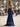 Embroidery Halter Ruched Pleated Cut Front Bodice Long Mermaid Prom Dress - Navy Blue