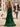 Halter Hot Fix Crystal Ruffle Hem Lace Up Long Prom Dress Mermaid With Slit - Emerald Green