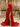 Halter Hot Fix Crystal Ruffle Hem Lace Up Long Prom Dress Mermaid With Slit - Red