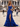 Halter Hot Fix Crystal Ruffle Hem Lace Up Long Prom Dress Mermaid With Slit - Royal Blue