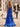 Halter Hot Fix Crystal Ruffle Hem Lace Up Long Prom Dress Mermaid With Slit - Royal Blue