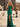 Halter Pearls Like Ruched Bust Two Pieces Long Mermaid Prom Dress With Slit - Emerald Green