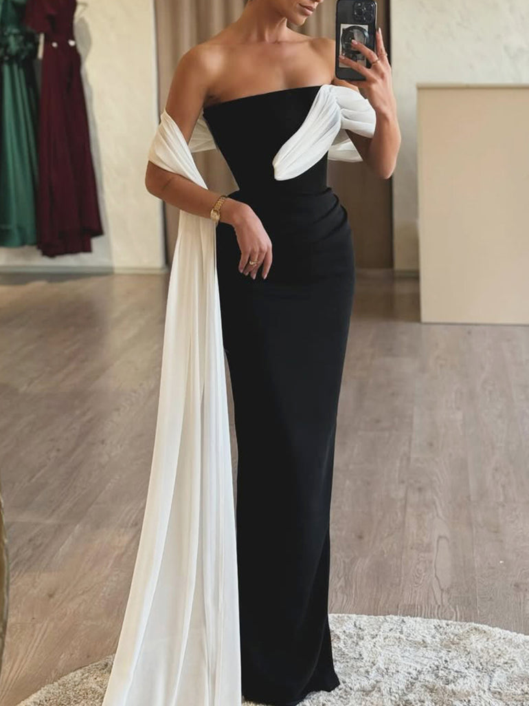Black One Shoulder Sheath Long Prom Dress With Drop
