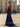Two Pieces Ruched Bust Pleated Backless Long Mermaid Prom Dress With Slit - Navy Blue