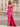 V-Neck Ruched Bust Corset Lace Up Mermaid Satin Long Prom Dress With Slit - Hot Pink