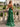 V-Neck Appliques Satin Backless Long Prom Dress - Emerald Green