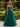 Square Neck Appliques Sheer Lace Up Long A-Line Prom Dress in Emerald Green