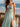 Scoop Neck Illusion Bodice With Appliques Maxi Prom Dress With Split in Mint Green