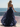 Spaghetti Strap V-Neck Ruffle Ball Gown Long Prom Dress With Split in Navy Blue