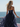 Spaghetti Strap V-Neck Ruffle Ball Gown Long Prom Dress With Split in Navy Blue