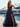 Spaghetti Strap V-Neck Ruffle Ball Gown Long Prom Dress With Split in Navy Blue