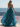 Spaghetti Strap V-Neck Ruffle Ball Gown Long Prom Dress With Split in Peacock Blue