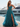 Spaghetti Strap V-Neck Ruffle Ball Gown Long Prom Dress With Split in Peacock Blue