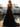 Spaghetti Strap V-Neck Ruffle Ball Gown Long Prom Dress With Split in Black