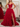 Spaghetti Strap V-Neck Ruffle Ball Gown Prom Dress With Slit - Red