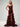 Cut Front Sparkly Beading Bow Back Ruched Bodice Mermaid Long Prom Dress With Slit - Burgundy