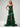 Cut Front Sparkly Beading Bow Back Ruched Bodice Mermaid Long Prom Dress With Slit - Emerald Green