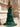 Cut Front Sparkly Beading Bow Back Ruched Bodice Mermaid Long Prom Dress With Slit - Emerald Green