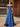 Off Shoulder Crystal Split Long Prom Dress With Pocket - Blue