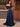 Off Shoulder Crystal Split Long Prom Dress With Pocket - Navy Blue