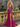Sparkly Lace Cut Waist Split Long Mermaid Prom Dress in Fuchsia
